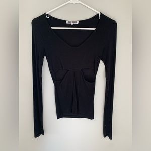 Joah Brown Long Sleeve Shirt / Scoop Neck with Cut Outs